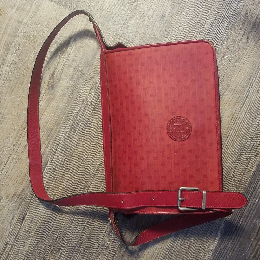 FENDI Crossbody Monogram Vintage Red vinyl/Leather Outer Black Leather Interior